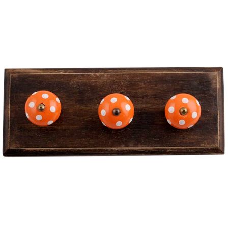 Orange White Dot Wooden Hooks